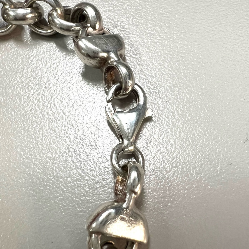 Vintage 925 Sterling Silver Heart Tag Charm Bracelet 7.75" - Picture 12 of 16